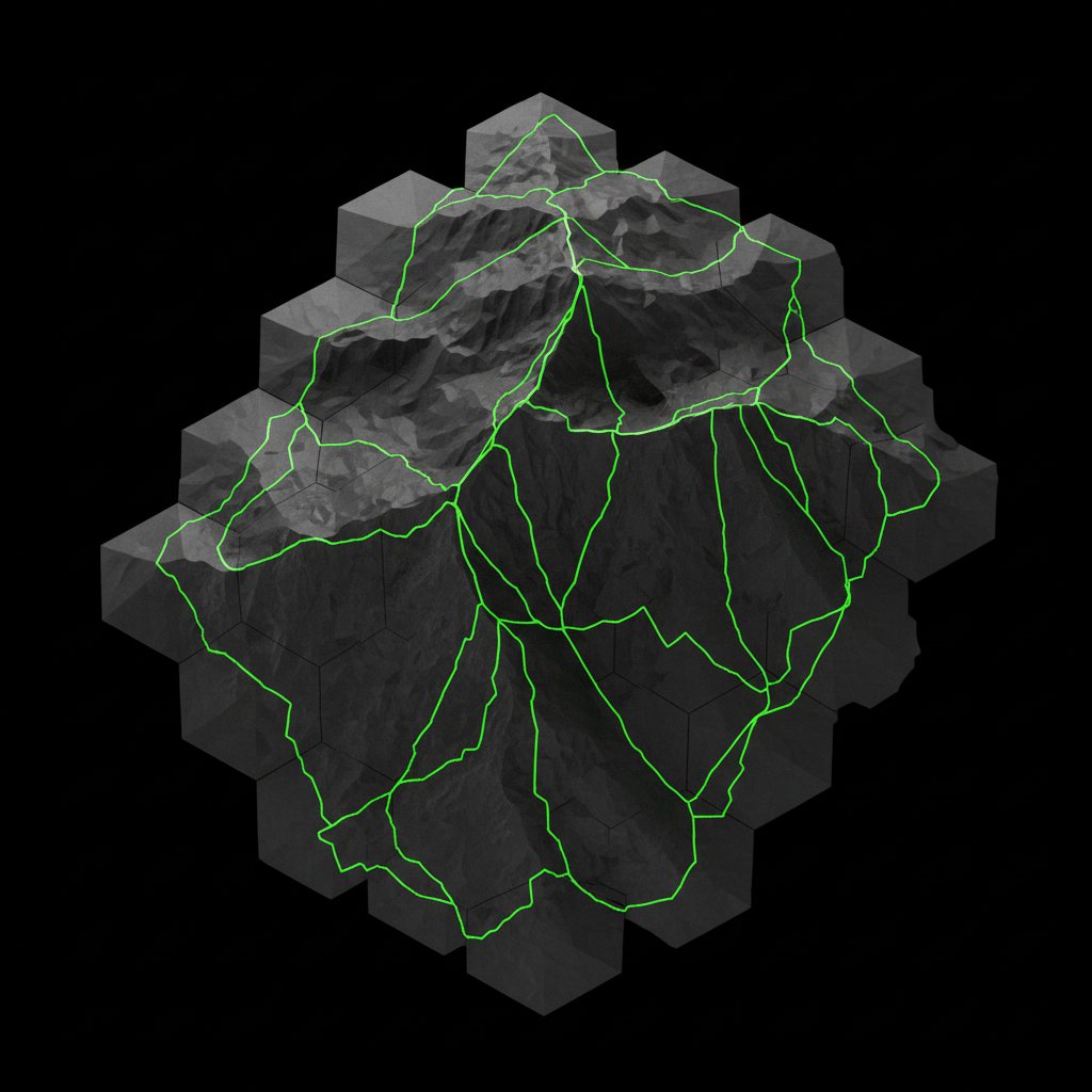 Hexagonal terrain tile with a highlighted trail