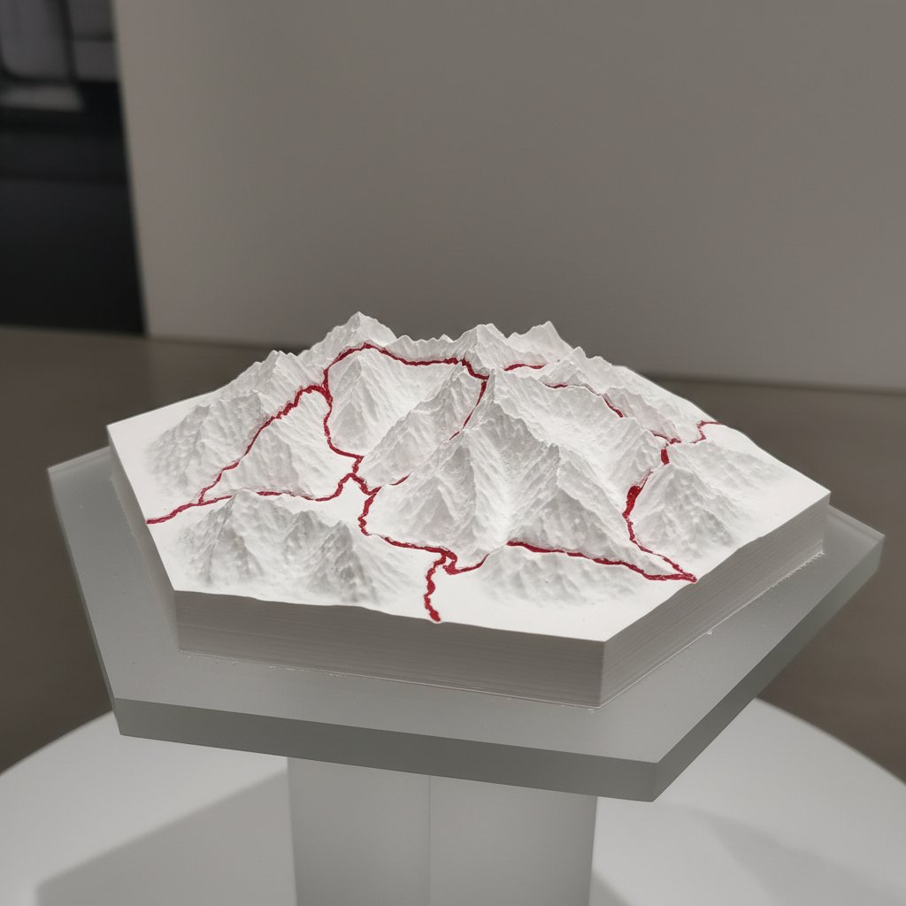 White Trail Tile with a red trail on a hexagonal stand