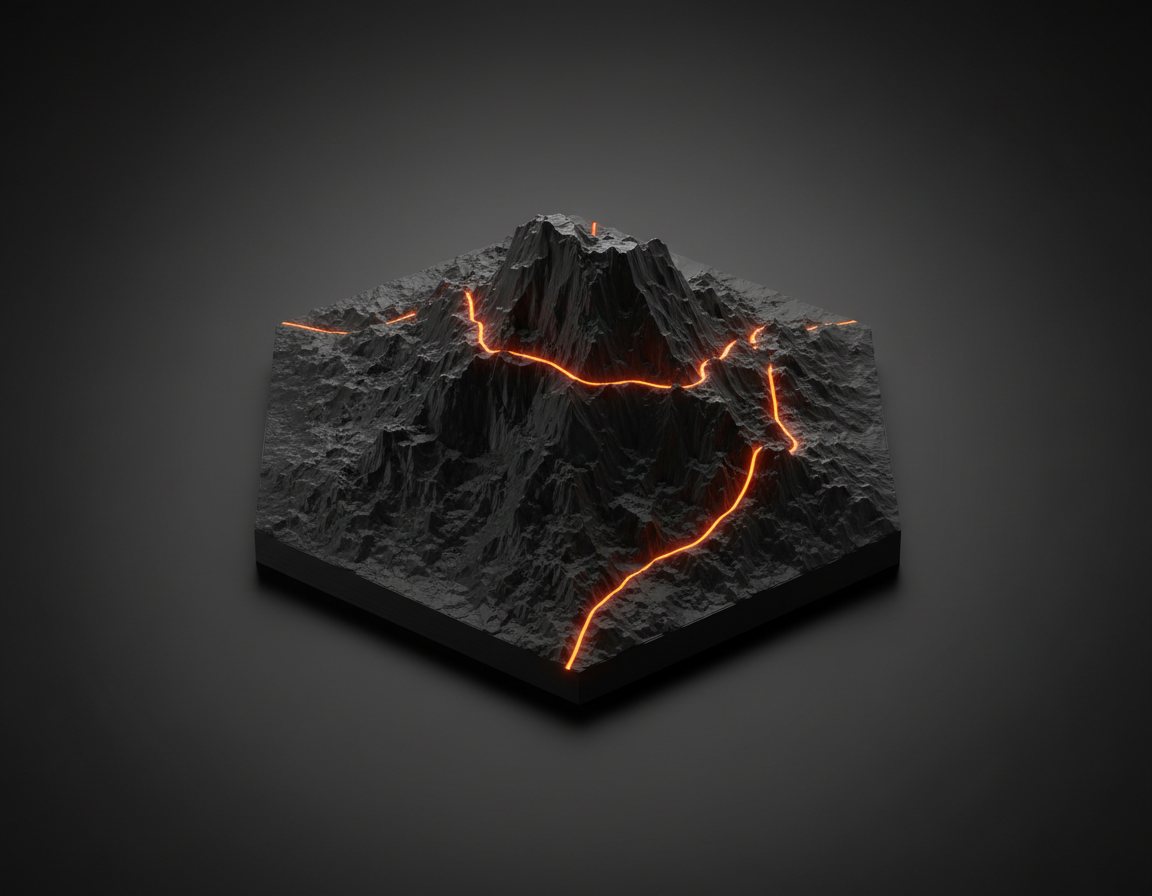Black terrain tile with a glowing orange trail