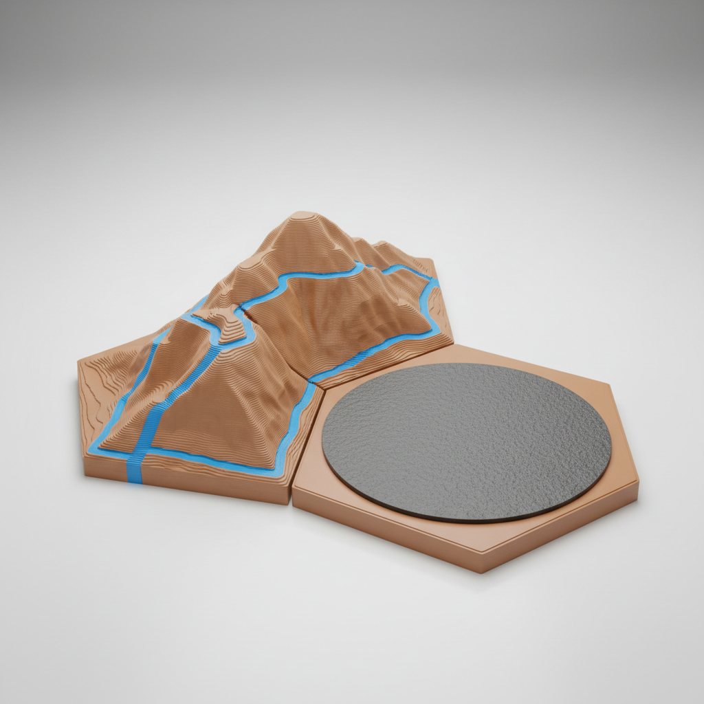 Terracotta terrain tile with a lake